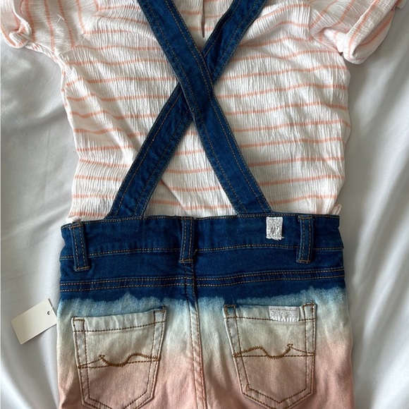 7 for all mankind toddler girls Overalls shorts and tshirt outfit set 3T - Picture 2 of 2